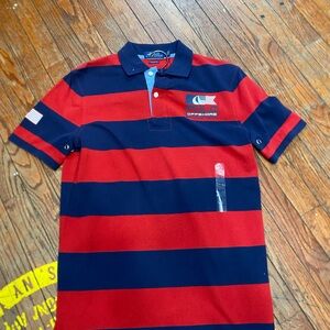 Red and Navy Striped Polo Shirt